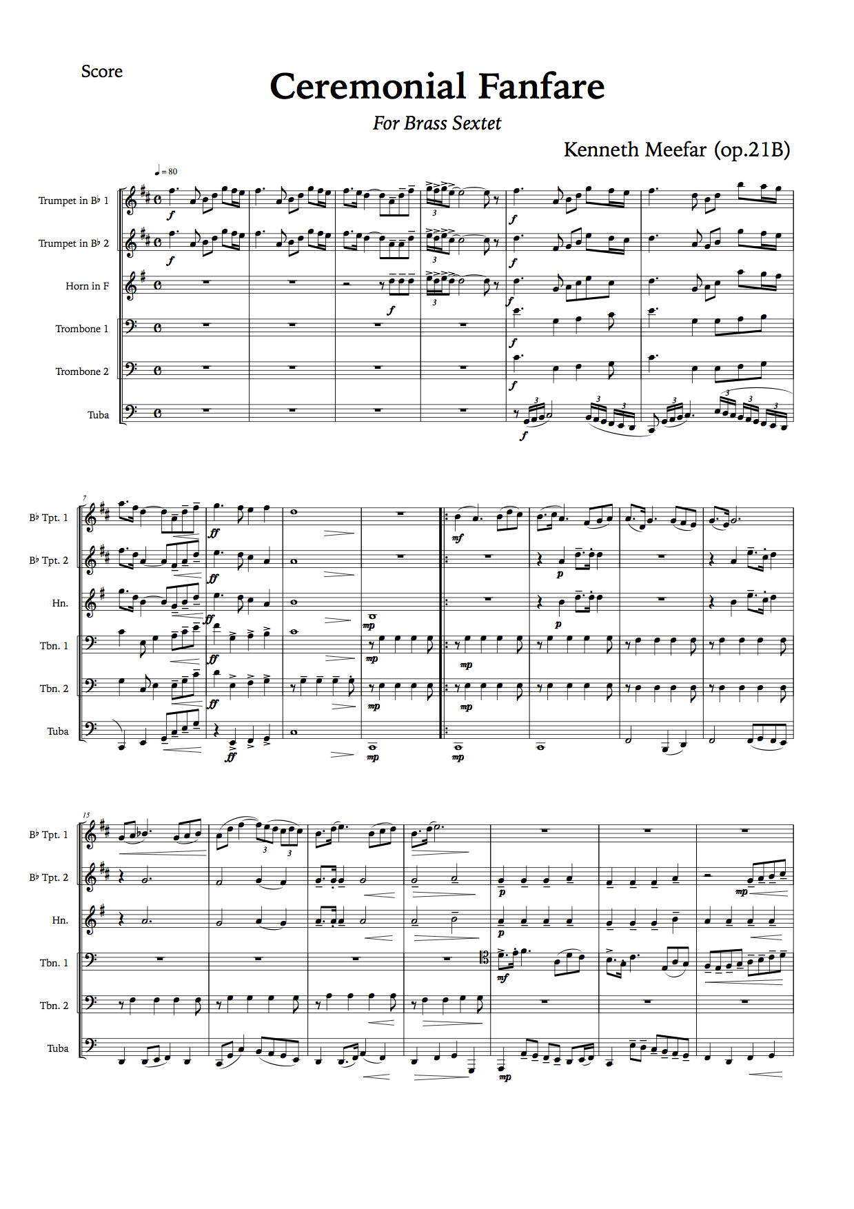 セレモニアル・ファンファーレ（金管六重奏） (ミーファー) 金管六重奏 | 金管アンサンブル楽譜 | NABEO Music Library