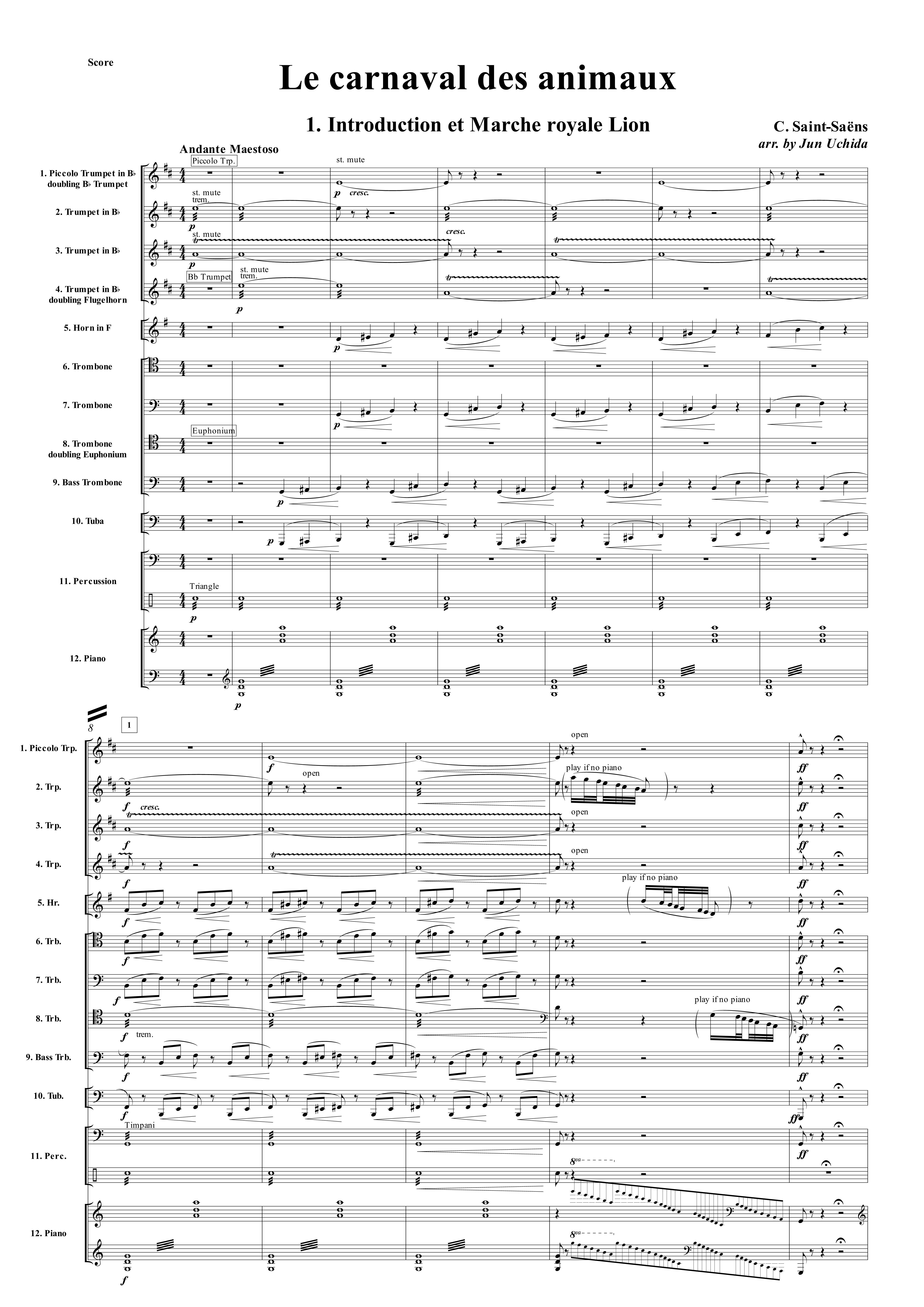 組曲「動物の謝肉祭」 (サン＝サーンス) 金管十重奏 金管アンサンブル楽譜 NABEO Music Library