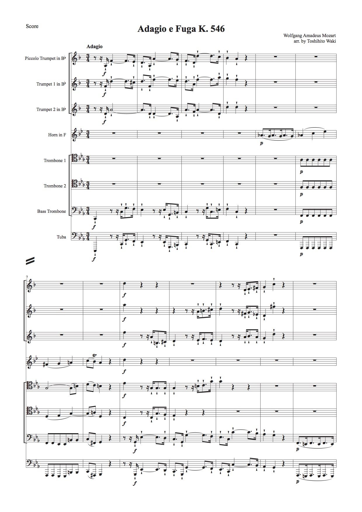 アダージョとフーガ K. 546 (モーツァルト) 金管八重奏 | 金管 ...